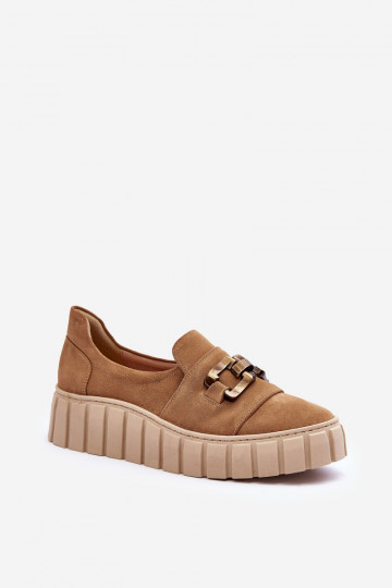 Botas femininas de camurça com plataforma e ornamentos na cor areia LeĮskis 3398 2