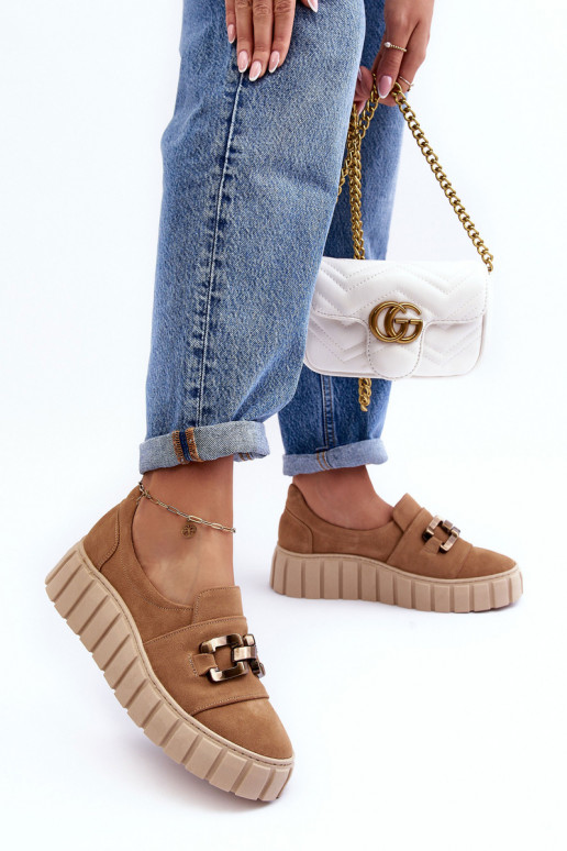 de camurça sapato Feminino com uma plataforma com enfeites bege LeParaski 3398 de camurça sapato Feminino com uma plataforma com enfeites bege LeParaski 3398