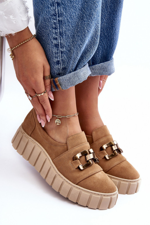 de camurça sapato Feminino com uma plataforma com enfeites bege LeParaski 3398 de camurça sapato Feminino com uma plataforma com enfeites bege LeParaski 3398