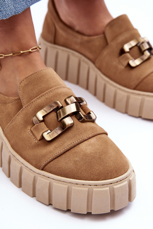 de camurça sapato Feminino com uma plataforma com enfeites bege LeParaski 3398 de camurça sapato Feminino com uma plataforma com enfeites bege LeParaski 3398