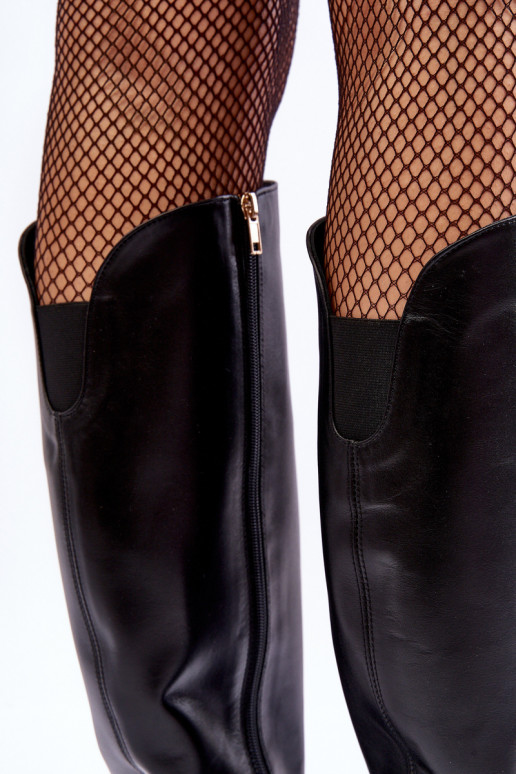 Feminino Pele botas com salto cor preta LeParaski 2928/B