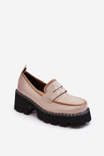 Mocassins femininos de couro D&A MR870-32 na cor areia