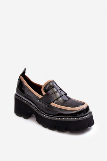 Mocassins femininos de couro D&A MR870-32 pretos