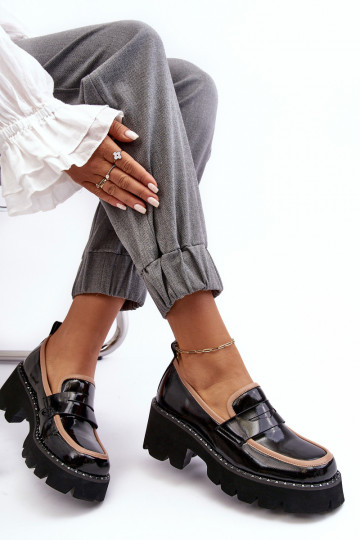 Mocassins femininos de couro D&A MR870-32 pretos 2