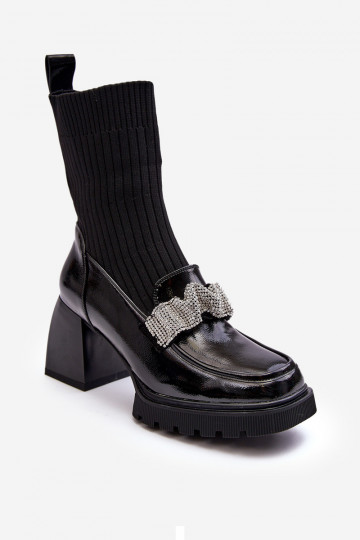 Botas femininas de cano curto tipo meia com saltos D&A MR870-41 pretas 2