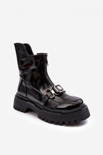 com efeito verniz Feminino Botas com zíperes D&A MR870-94 cor preta 2