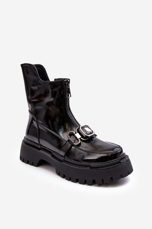 com efeito verniz Feminino Botas com zíperes D&A MR870-94 cor preta