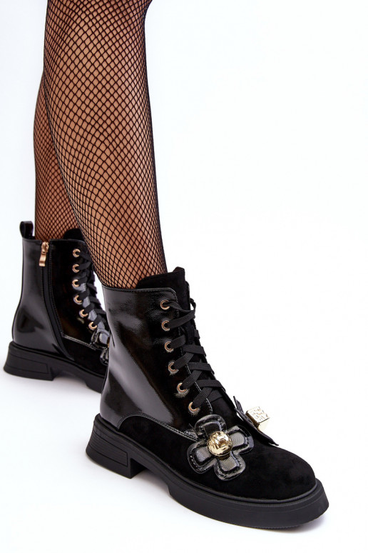 Elegante Feminino Botas com zíperes com lindos detalhes D&A MR870-76 cor preta