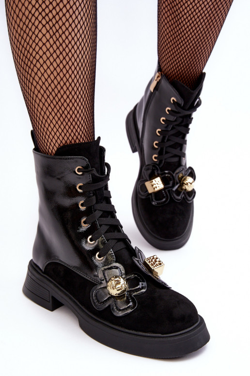 Elegante Feminino Botas com zíperes com lindos detalhes D&A MR870-76 cor preta