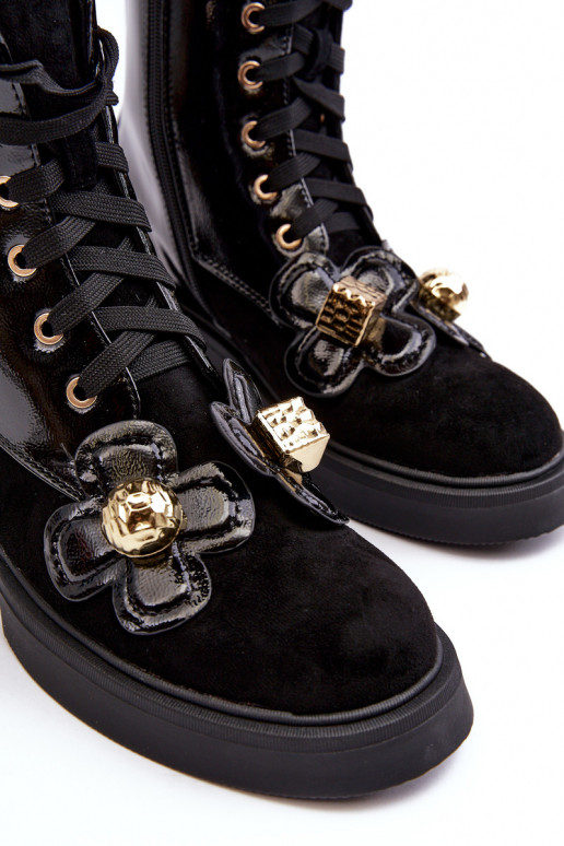 Elegante Feminino Botas com zíperes com lindos detalhes D&A MR870-76 cor preta