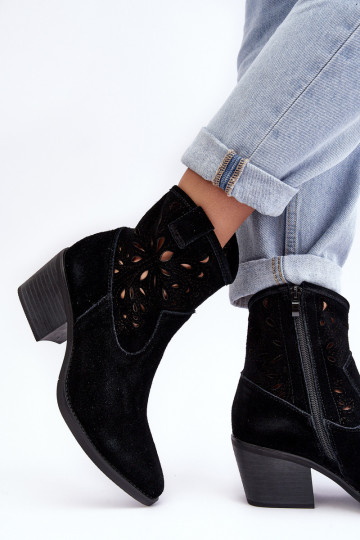 Sapatos de camurça estilo vaqueiro com elementos abertos D&A SN622-20 cor preta