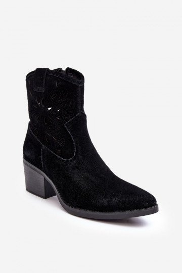 Sapatos de camurça estilo vaqueiro com elementos abertos D&A SN622-20 cor preta 2