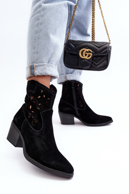 Sapatos de camurça estilo vaqueiro com elementos abertos D&A SN622-20 cor preta