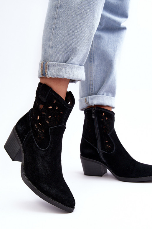 Sapatos de camurça estilo vaqueiro com elementos abertos D&A SN622-20 cor preta