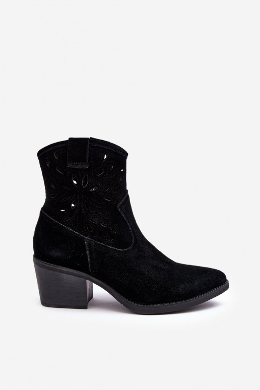 Sapatos de camurça estilo vaqueiro com elementos abertos D&A SN622-20 cor preta