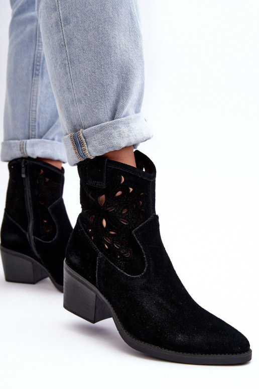 Sapatos de camurça estilo vaqueiro com elementos abertos D&A SN622-20 cor preta