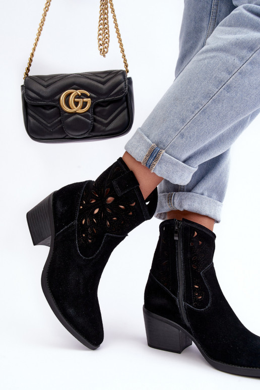 Sapatos de camurça estilo vaqueiro com elementos abertos D&A SN622-20 cor preta