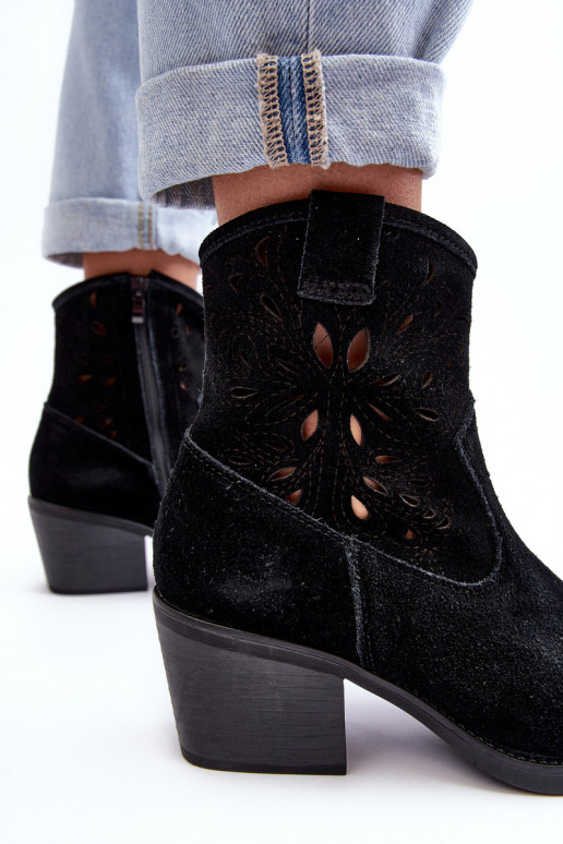 Sapatos de camurça estilo vaqueiro com elementos abertos D&A SN622-20 cor preta