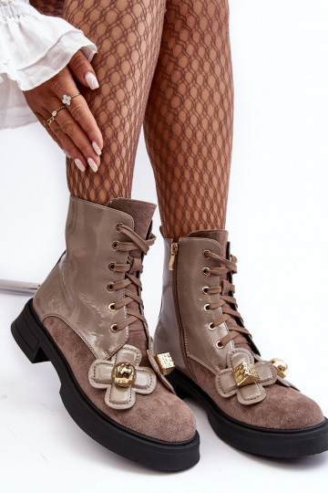 Elegante Feminino Botas com zíperes com lindos detalhes D&A MR870-76 cinza-cor marrom