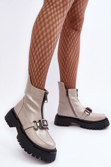 com efeito verniz Feminino Botas com zíperes D&A MR870-94 cor cinza