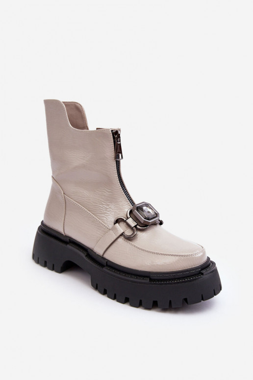 com efeito verniz Feminino Botas com zíperes D&A MR870-94 cor cinza com efeito verniz Feminino Botas com zíperes D&A MR870-94 cor cinza