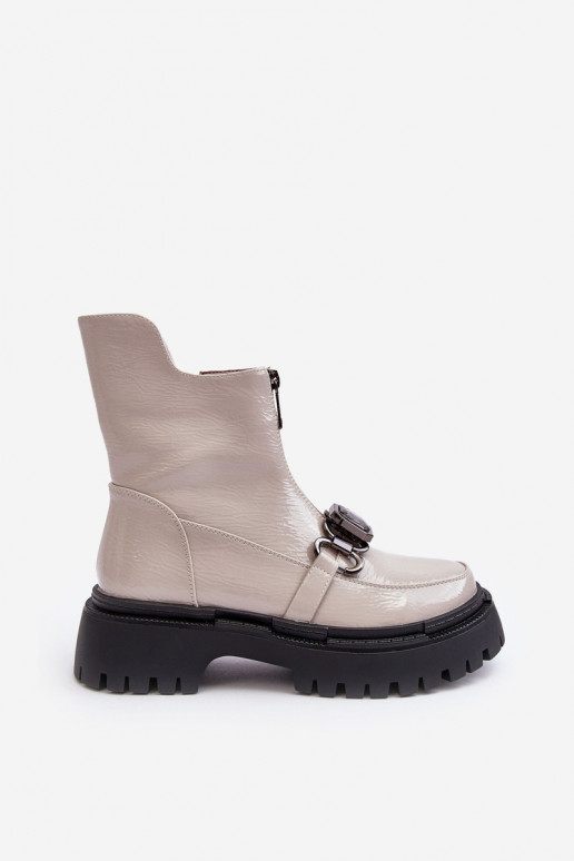 com efeito verniz Feminino Botas com zíperes D&A MR870-94 cor cinza com efeito verniz Feminino Botas com zíperes D&A MR870-94 cor cinza