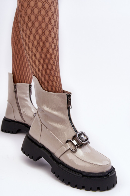 com efeito verniz Feminino Botas com zíperes D&A MR870-94 cor cinza com efeito verniz Feminino Botas com zíperes D&A MR870-94 cor cinza