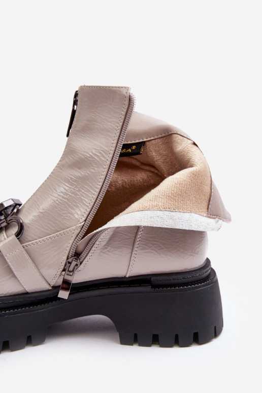 com efeito verniz Feminino Botas com zíperes D&A MR870-94 cor cinza com efeito verniz Feminino Botas com zíperes D&A MR870-94 cor cinza