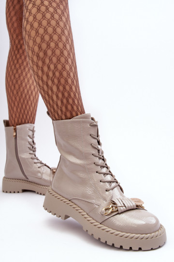 Feminino com efeito verniz Botins de trabalho com enfeites D&A MR870-67 cor cinza