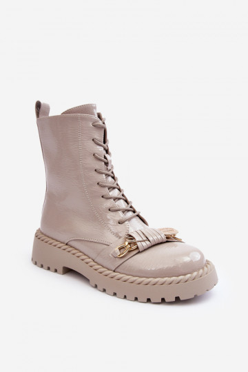 Feminino com efeito verniz Botins de trabalho com enfeites D&A MR870-67 cor cinza 2