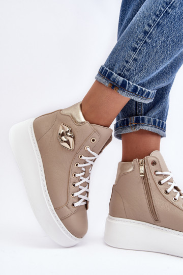 Sapatos de lazer Alto com zíperes Lemar bege Katerin