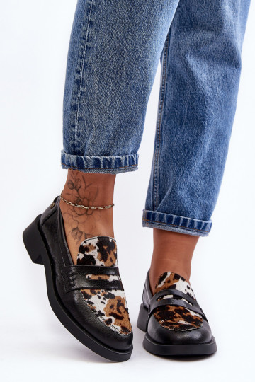 Mocassins femininos de couro pretos Tai turiciejka 06250-01