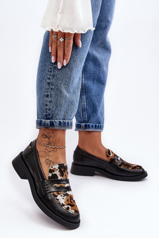 Pele sapato mocassins femininos Tem que serciejka 06250-01 cor preta Pele sapato mocassins femininos Tem que serciejka 06250-01 cor preta