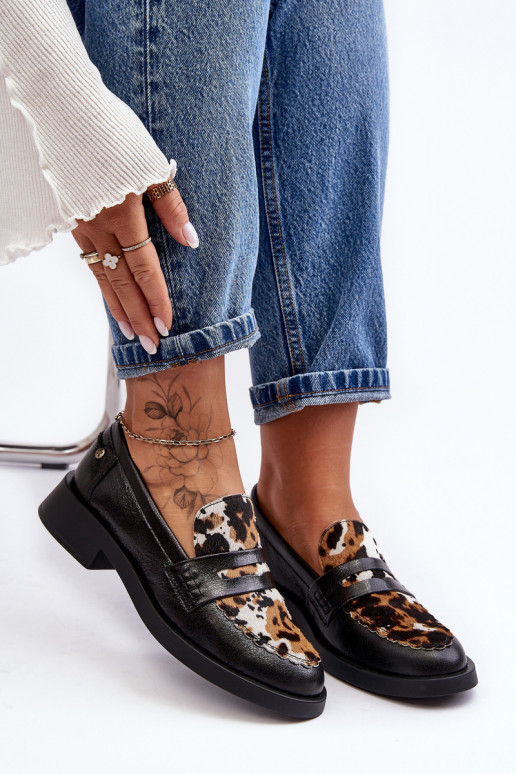 Pele sapato mocassins femininos Tem que serciejka 06250-01 cor preta Pele sapato mocassins femininos Tem que serciejka 06250-01 cor preta