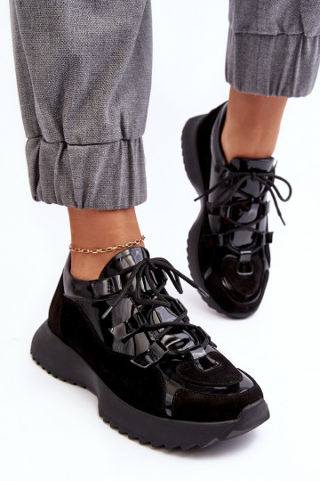 Pele com efeito verniz tênis Feminino M01/2 Zazoo cor preta