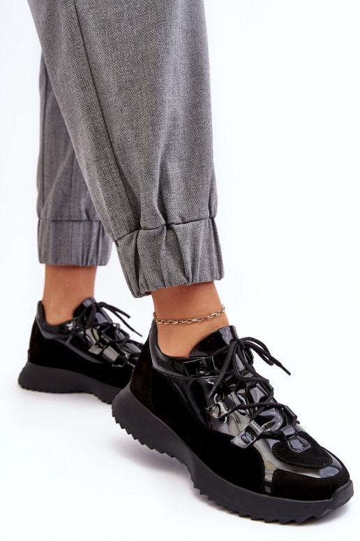 Pele com efeito verniz tênis Feminino M01/2 Zazoo cor preta Pele com efeito verniz tênis Feminino M01/2 Zazoo cor preta