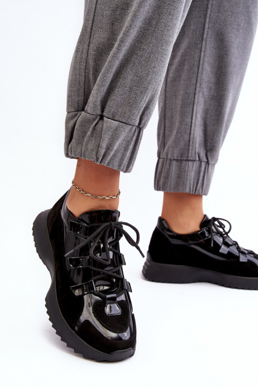 Pele com efeito verniz tênis Feminino M01/2 Zazoo cor preta Pele com efeito verniz tênis Feminino M01/2 Zazoo cor preta