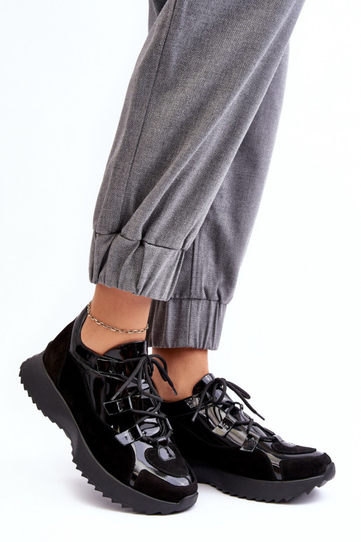 Pele com efeito verniz tênis Feminino M01/2 Zazoo cor preta Pele com efeito verniz tênis Feminino M01/2 Zazoo cor preta