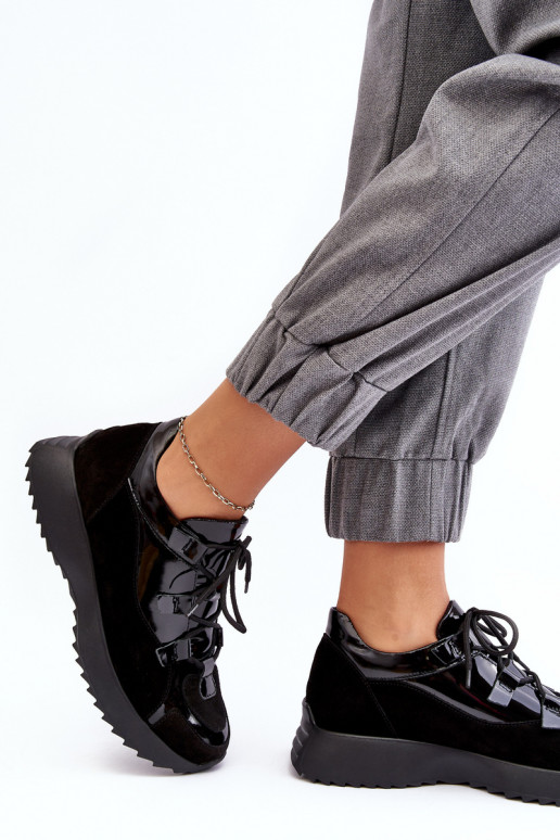 Pele com efeito verniz tênis Feminino M01/2 Zazoo cor preta Pele com efeito verniz tênis Feminino M01/2 Zazoo cor preta