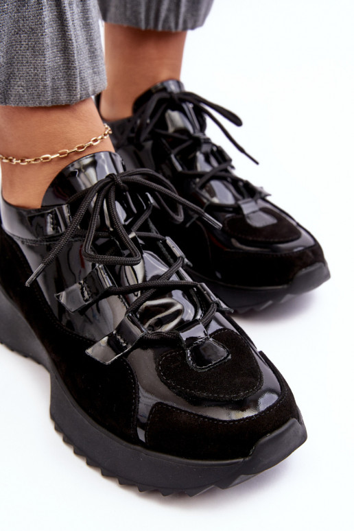 Pele com efeito verniz tênis Feminino M01/2 Zazoo cor preta Pele com efeito verniz tênis Feminino M01/2 Zazoo cor preta