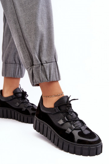 Sapatos esportivos femininos de couro com plataforma M01/1 Zazoo na cor preta