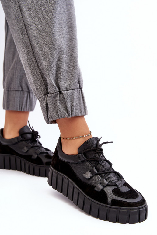 Feminino Pele tênis com uma plataforma M01/1 Zazoo cor preta Feminino Pele tênis com uma plataforma M01/1 Zazoo cor preta