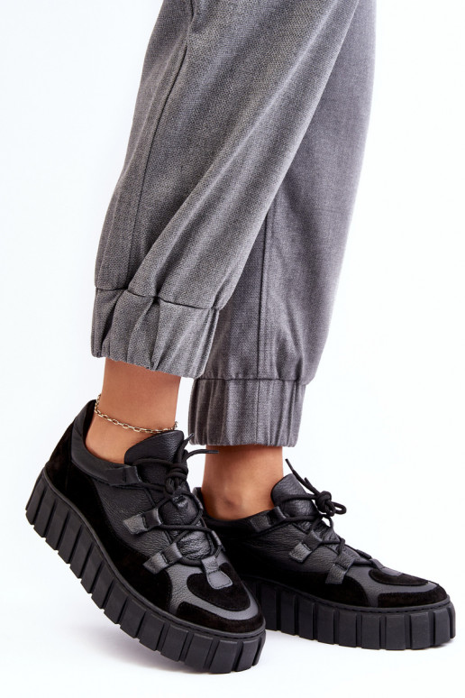 Feminino Pele tênis com uma plataforma M01/1 Zazoo cor preta Feminino Pele tênis com uma plataforma M01/1 Zazoo cor preta