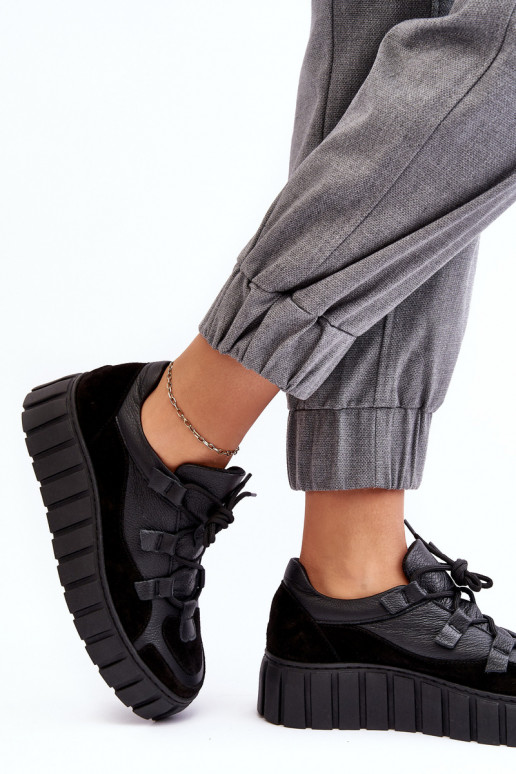 Feminino Pele tênis com uma plataforma M01/1 Zazoo cor preta Feminino Pele tênis com uma plataforma M01/1 Zazoo cor preta