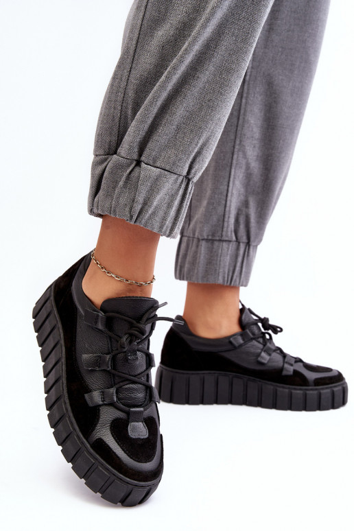 Feminino Pele tênis com uma plataforma M01/1 Zazoo cor preta Feminino Pele tênis com uma plataforma M01/1 Zazoo cor preta