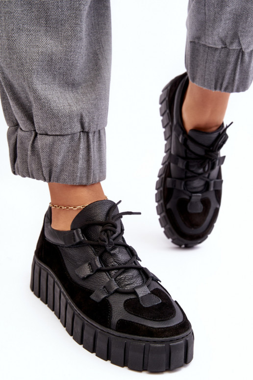 Feminino Pele tênis com uma plataforma M01/1 Zazoo cor preta Feminino Pele tênis com uma plataforma M01/1 Zazoo cor preta