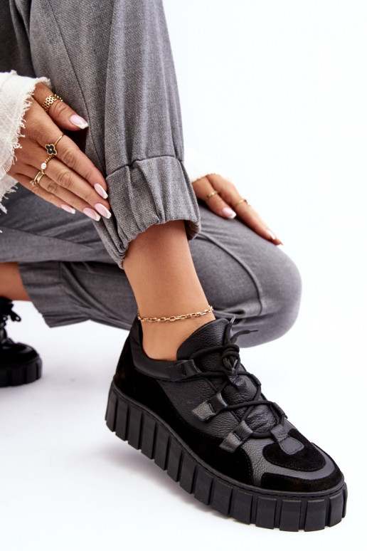 Feminino Pele tênis com uma plataforma M01/1 Zazoo cor preta Feminino Pele tênis com uma plataforma M01/1 Zazoo cor preta