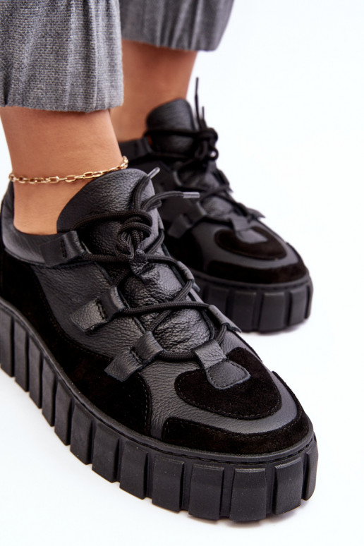 Feminino Pele tênis com uma plataforma M01/1 Zazoo cor preta Feminino Pele tênis com uma plataforma M01/1 Zazoo cor preta