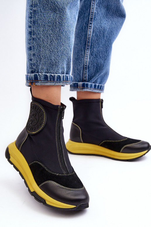 Botas femininas com zíperes Tem que serciejka 06297-01 cor preta