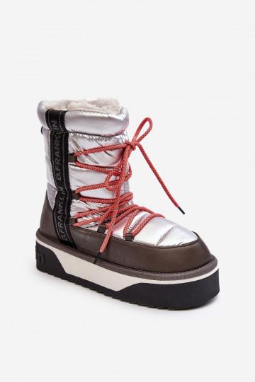 Botas de neve femininas com sola grossa veganas D.Franklin DFSH371006 na cor prata